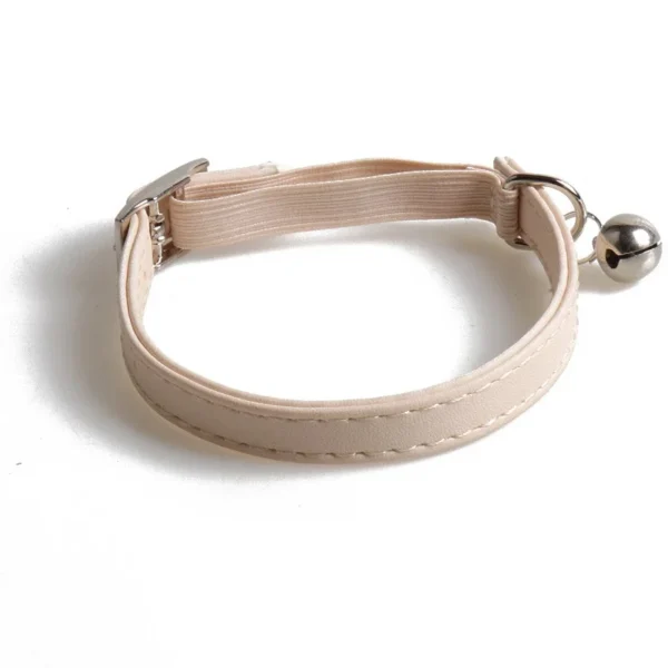 Macaron Color Cute Pet Cat Collar, Elastic Webbing Cat Collar Adjustable PU Color Small Collar with Bells for Puppies and Cats - Image 7