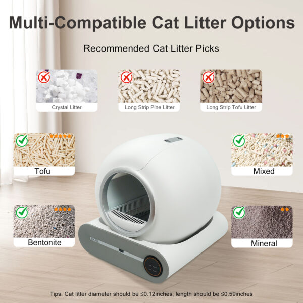 DOEL Self Cleaning Cat Litter Box 65L Automatic Cat Litter Box w/ Trash Bag & Litter Mat Smart Cat Toilet App Control 2.4G WiFi - Image 6