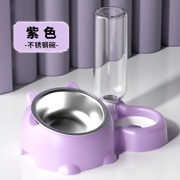 Cat Food And Water Bowl Set Adjustable Tilted Food Water Bowl Automatic Water Dispenser Bottle No Spill Pet Feeder For Cats Dogs - Image 9