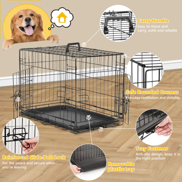 Dog Crate with Divider Panel,36 Inch Double Door Folding Metal Wire Dog Cage with Plastic Leak-Proof Pan Tray, Pet Kennel - Image 5
