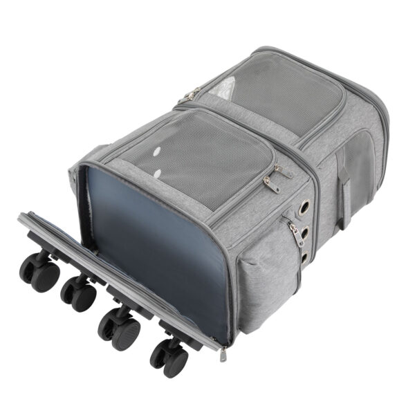 Cat Carrier Double-Compartment Pet Rolling Carrier with Wheels Super Ventilated Design,Ideal for Traveling Hiking Camping - Image 5