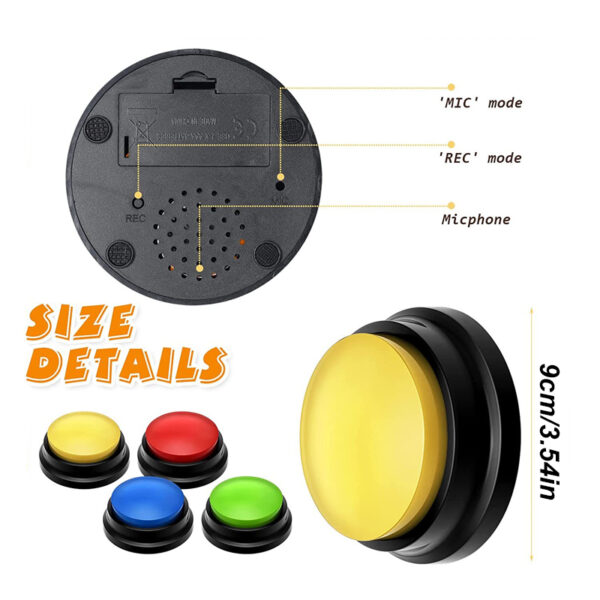 Funny Dog Recordable Pet Toys Travel Talking Starters Pet Speaking Buttons Portable Cute Pet Button Color Voice Recording Button - Image 3