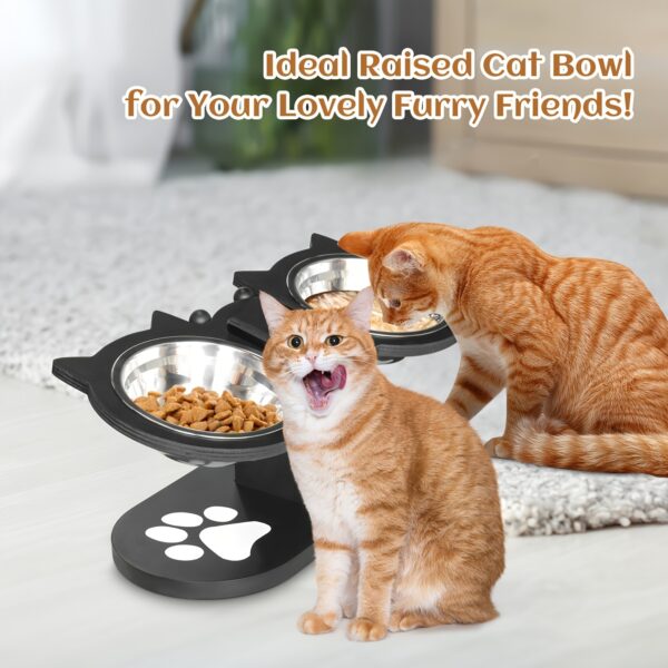 Elevated Cat Bowls 15° Tilted Raised Cat Food Bowls with Wooden Stand Anti Vomiting 3 Stainless Steel Bowls for Cats and Puppy - Image 3