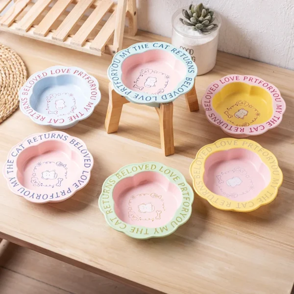 Persian Cat Ceramic Food Bowl with Wooden Shelf Anti-Black Chin Anti-Knockover Small Dog Bowl Includes Water Cup for Canned Food - Image 2