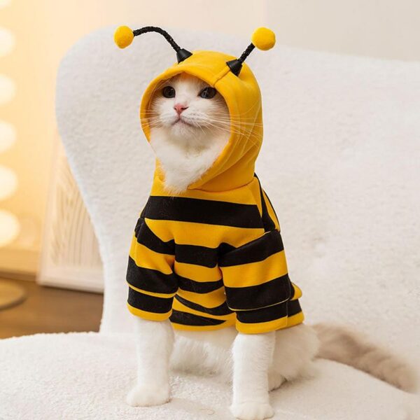 Cat Bee Costume Soft Cat Holiday Cosplay Warm Clothes Pet Bee Halloween Hoodies Autumn Winter Warmth Clothes for Pet Accessories - Image 4