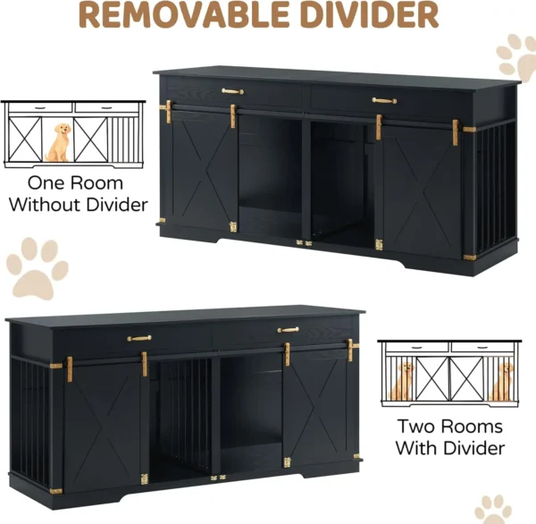 EDYO LIVING Extra Large Furniture Style Double Dog Crates, 72.5" Farmhouse Wooden Dog Kennel Furniture with Drawers, Divider, Wa - Image 6