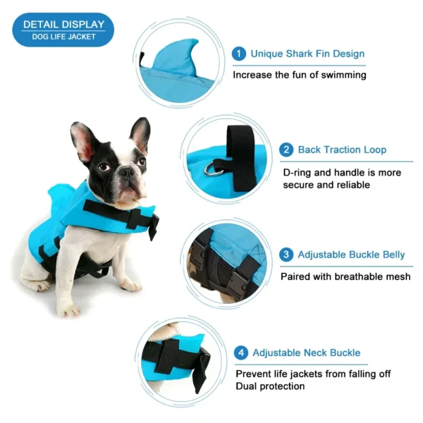 Shark Fin Dog Life Jacket Enhanced Buoyancy Small Dogs Swimming Clothes Safety Vest with Handle for Dogs Surfing - Image 3