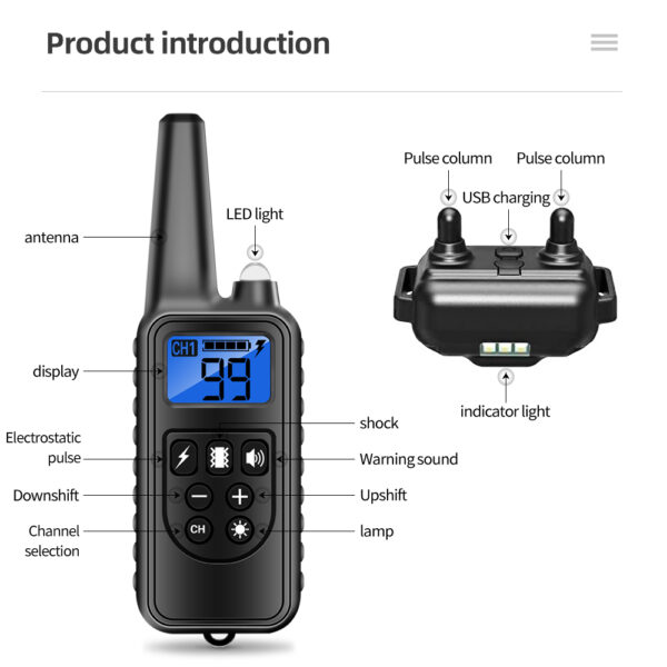 800m Dog Training Collar Remote Electronic Shock Training Collars Rechargeable Waterproof Stop Barking Dog Training Nylon rope - Image 4