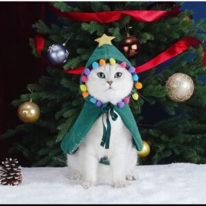 Christmas Cat Cloak Cute Pet Costumes Green Puppy Hoodie Coat for Festival Set Dress Up Pet Parties Clothes Pet  Accessories