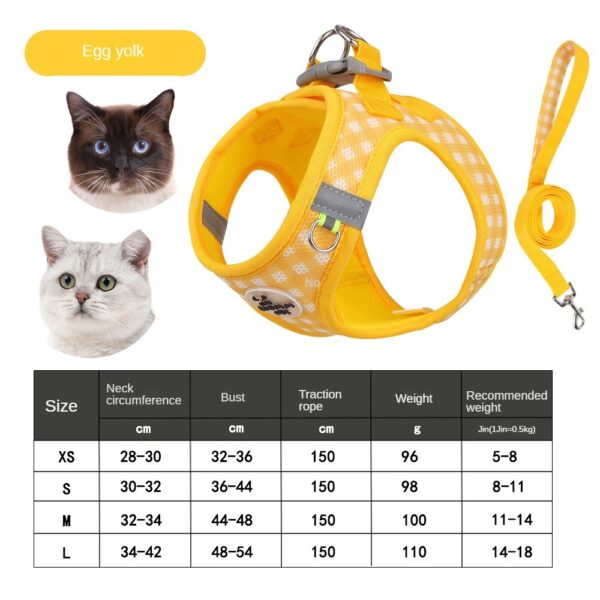 Breathable Polyester Cat Harness with Metal Clasps Reflective Straps Adjustable Festive Gingham Pet Harness for Safe Night Walks - Image 8