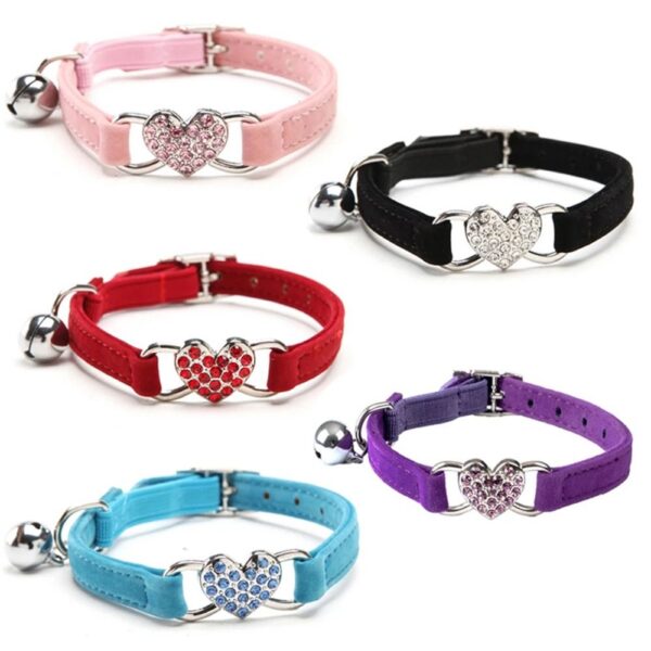 Safety Heart Bell Cat Collar Elastic Adjustable Adjustable Colored Diamonds Cat Collar With Bell Soft Dog Necklace Photo Props - Image 5