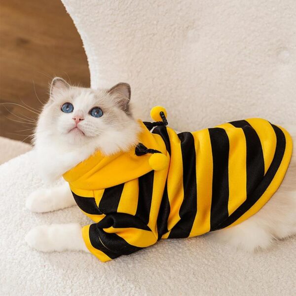 Cat Bee Costume Soft Cat Holiday Cosplay Warm Clothes Pet Bee Halloween Hoodies Autumn Winter Warmth Clothes for Pet Accessories - Image 2