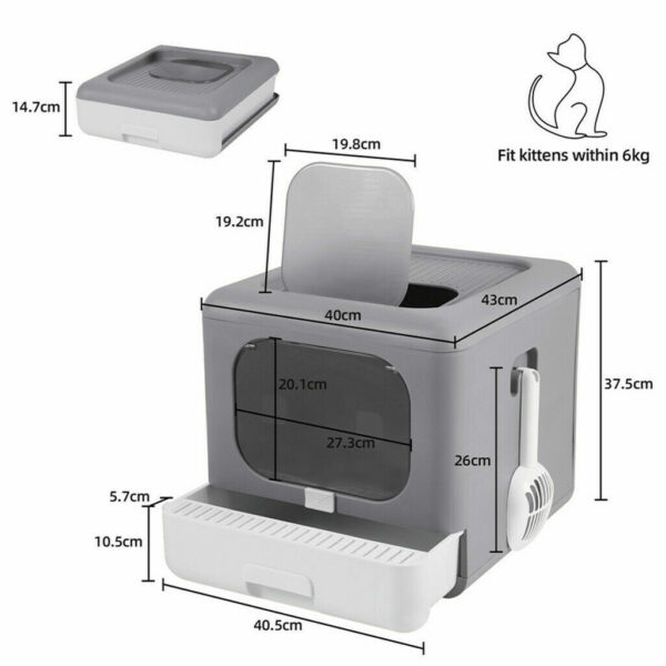 Cat Litter Box with Scoop and Tray Sifting Enclosed Foldable Kitten Toilet Detachable Poop Top Front Entry Pet Supplies - Image 5