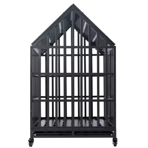 Heavy Duty Dog Cage with Roof Rust-Resistant Steel Locking Casters Feeding Door Ideal for Medium & Large Dogs Dog House Kennel - Image 5