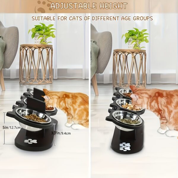 Elevated Cat Bowls 15° Tilted Raised Cat Food Bowls with Wooden Stand Anti Vomiting 3 Stainless Steel Bowls for Cats and Puppy - Image 4