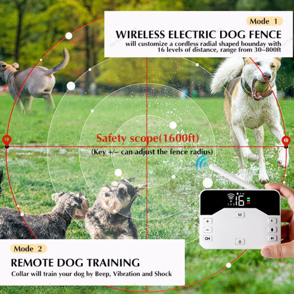 2 In 1 Electric Pet Wireless Fence Dog Training Collar Anti Runaway Up to 3 Dogs Outdoor Pet Containment Rechargeable System - Image 3