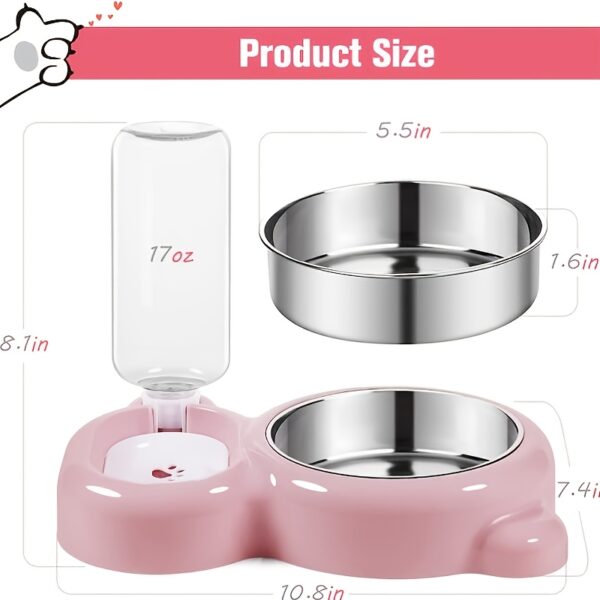Double Bowl Set Cat Bowl , pet automatic water dispenser bottle to keep your pet hydrated and fed - Image 2