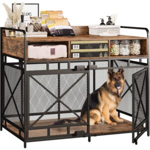Masterpiece Dog Furniture - Wooden Kennel With Drawers, Heavy Duty, Decorative Indoor Dog Crate 43.3" L X 27.6" W X 35.7" H (Ru