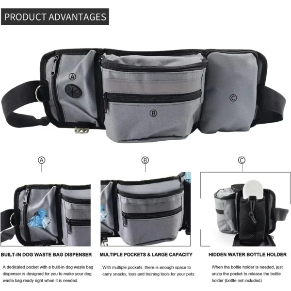 Dog Training Walking Bag Hand Free Treat Pouch Running Waist Bag Pet Puppy Train Snack Feeder Pocket Dog Bowls Water Cup Bags - Image 3