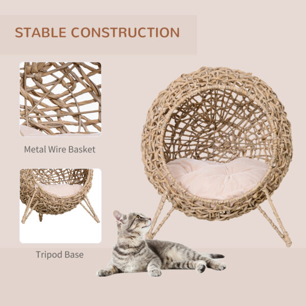 Rattan Classic Cat Bed – Metal Tripod Base, Soft Cushion + Enclosed Design, For Cats Up To 11 lbs - Image 4