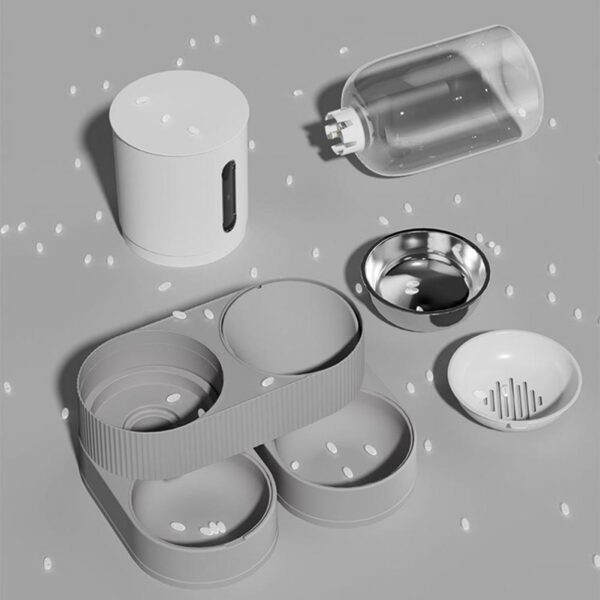Automatic Cat Feeder Automatic Pet Feeder Water Dispenser Set for Cats Dogs 2-in-1 Food Bowl with Stainless Steel Insert - Image 5