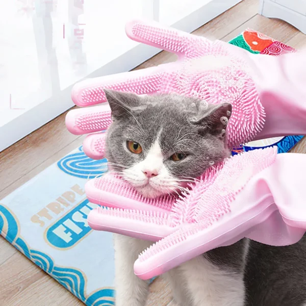 Pet Grooming Cleaning Gloves Dog Cat Bathing Shampoo Glove Scrubber Magic Dishwashing Cleanner Sponge Silicon Hair Removal Glove - Image 4