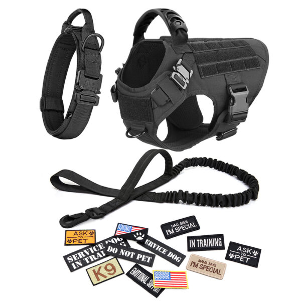 Dog Harness Leash Collar Patches Set for Medium Large Dogs Military Pet Vest Adjustable Tactical Dog Harnesses Training Walking - Image 7