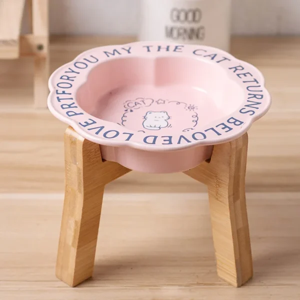 Persian Cat Ceramic Food Bowl with Wooden Shelf Anti-Black Chin Anti-Knockover Small Dog Bowl Includes Water Cup for Canned Food - Image 7