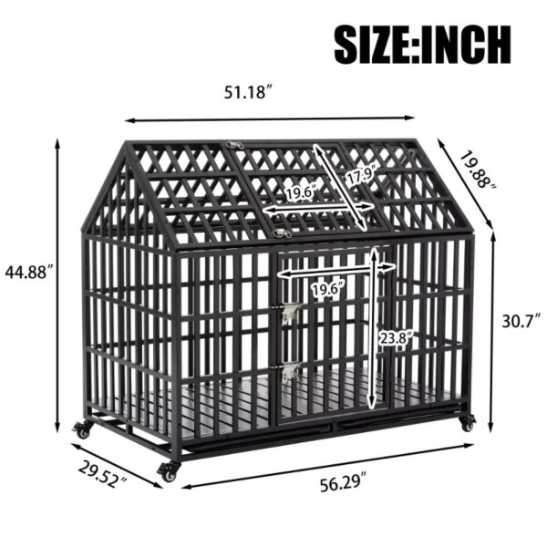 Heavy Duty Dog Cage with Roof Rust-Resistant Steel Locking Casters Feeding Door Ideal for Medium & Large Dogs Dog House Kennel - Image 8