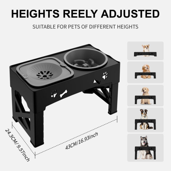 3 In 1 Pet Feeder Slow Feed Bowls Double Bowls Foldable With 5 Adjustable Height Suitable For Pets Of Different Heights - Image 2