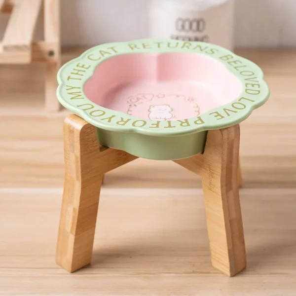 Persian Cat Ceramic Food Bowl with Wooden Shelf Anti-Black Chin Anti-Knockover Small Dog Bowl Includes Water Cup for Canned Food - Image 12