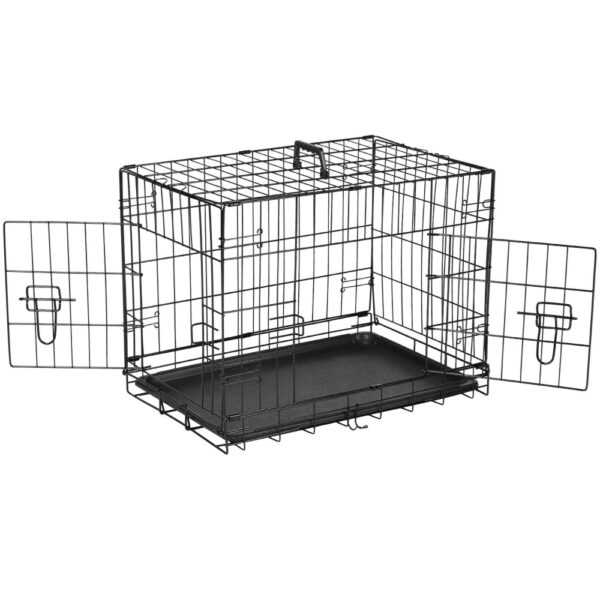 Dog Crate with Divider Panel,36 Inch Double Door Folding Metal Wire Dog Cage with Plastic Leak-Proof Pan Tray, Pet Kennel