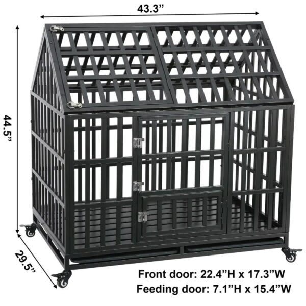 Heavy Duty Dog Cage with Roof Rust-Resistant Steel Locking Casters Feeding Door Ideal for Medium & Large Dogs Dog House Kennel - Image 9