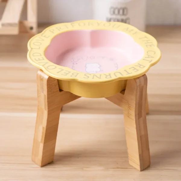 Persian Cat Ceramic Food Bowl with Wooden Shelf Anti-Black Chin Anti-Knockover Small Dog Bowl Includes Water Cup for Canned Food - Image 9
