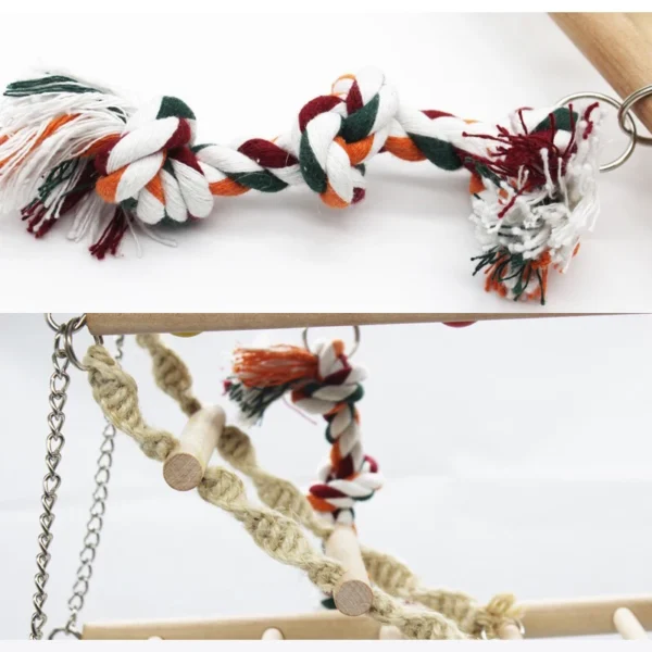 Wood Ladder with Metal Hook for Birds in Cage Nest Bird Toys Parrot Accessories Stand Aves Budgie Agapornis Swing Perch Pet Toys - Image 3
