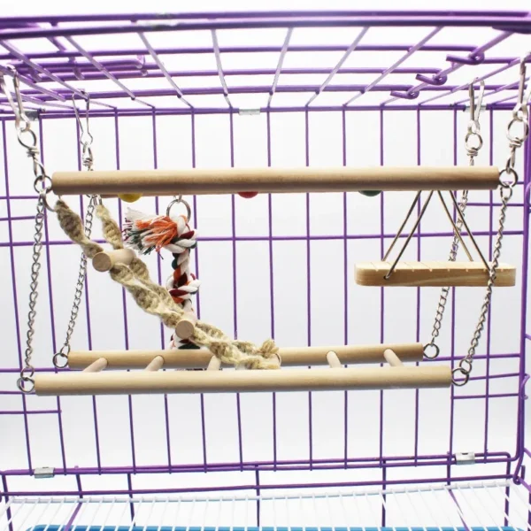 Wood Ladder with Metal Hook for Birds in Cage Nest Bird Toys Parrot Accessories Stand Aves Budgie Agapornis Swing Perch Pet Toys - Image 2