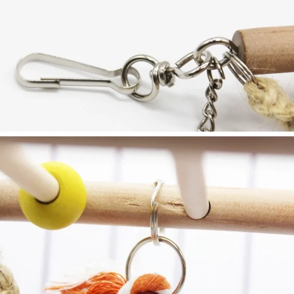 Wood Ladder with Metal Hook for Birds in Cage Nest Bird Toys Parrot Accessories Stand Aves Budgie Agapornis Swing Perch Pet Toys - Image 4