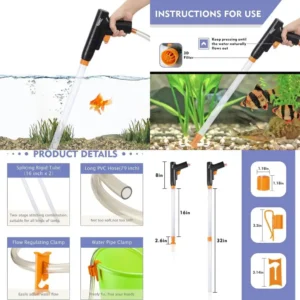 hygger Aquarium Gravel Cleaner, New Quick Water Changer with Air-Pressing Button Fish Tank Sand Cleaner Kit Aquarium Siphon Vacu