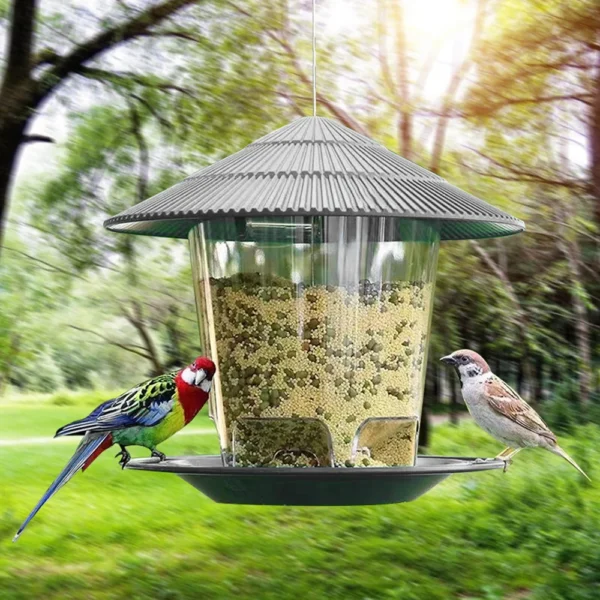 Bird Feeder Automatic Hanging Outdoor Garden Gazebo Wild Bird Feeding Container With Hang Rope House Decor Pet Supplies - Image 2