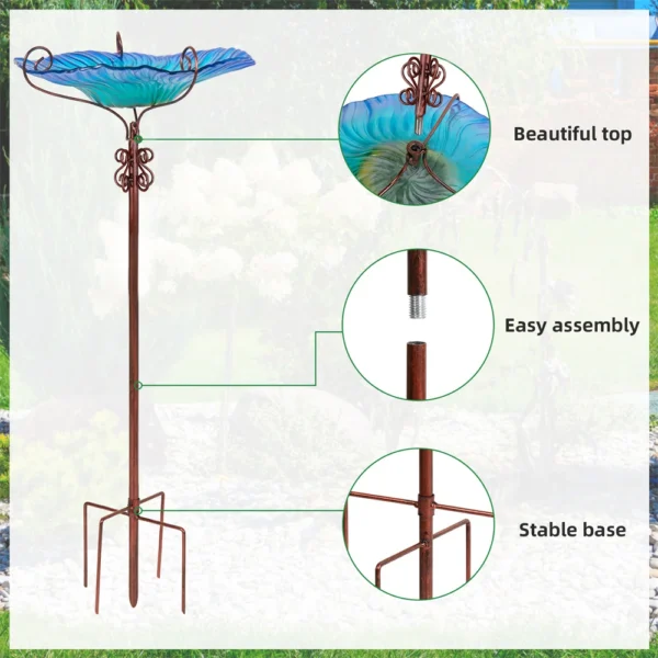 Large Outdoor Glass Bird Bath Garden Feeding Bowls Water Bath Spa Table Balcony - Image 6