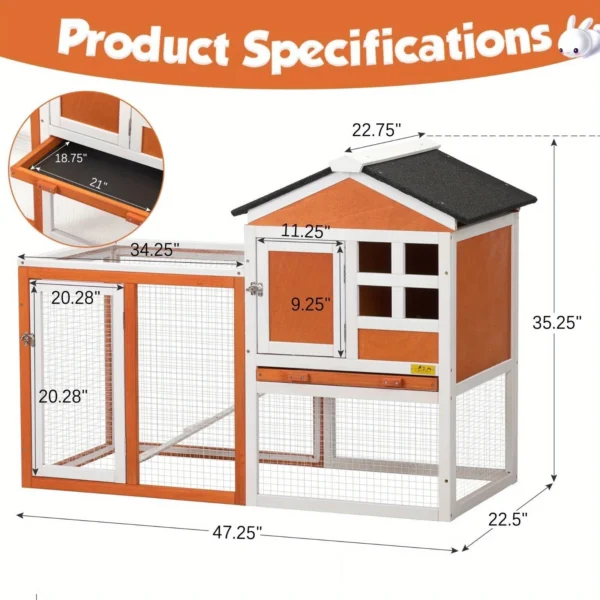Wooden Rabbit Hutch Cage House Habitat Animal Pet Chicken Coop Outdoor - Image 3