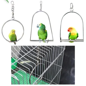 Hanging Birds Swing Stainless Steel Perch Stand Paw Grinding Toy for Parrot Cockatiel Budgie Macaw African Grey