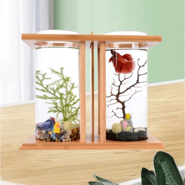 Desktop Mini Fish Tank, Dual-Cylinder Acrylic Aquarium with LED Lighting, Small Transparent Fishbowl for Home Office Desk Decor - Image 5