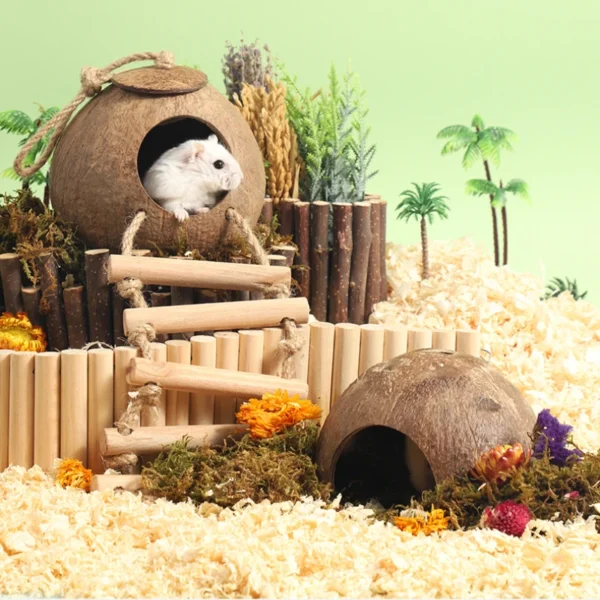 Hamster House Bite-resistant Natural Small Pet Coconut Cages Guinea-pig Hamster Hideout House Toy Wooden House Pet Supplies - Image 4