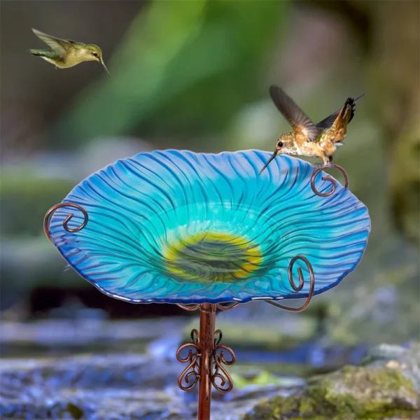 Large Outdoor Glass Bird Bath Garden Feeding Bowls Water Bath Spa Table Balcony - Image 2