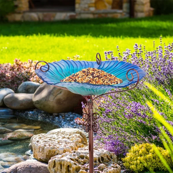 Large Outdoor Glass Bird Bath Garden Feeding Bowls Water Bath Spa Table Balcony - Image 3