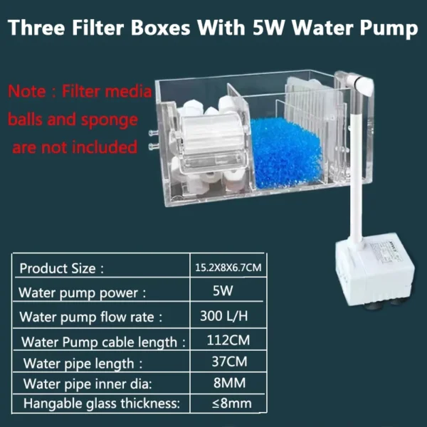 1PC Fish Tank Waterfall Filter Box Wall Mounted Built-in Silent Circulating Water Purifier For Aquarium Tank Box With Water Pump - Image 10