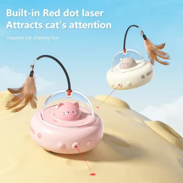 USB Rechargeable Smart Ufo Cat Toy with Rotating Feather Automatic Fun Interactive Play for Indoor Cats Kitten Training - Image 2