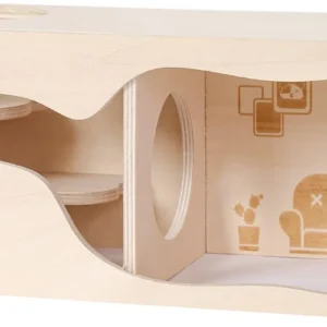 Wooden Hideout House with Tunnel for Small Pets - Hamsters, Gerbils, Rats, Mice, Hedgehogs