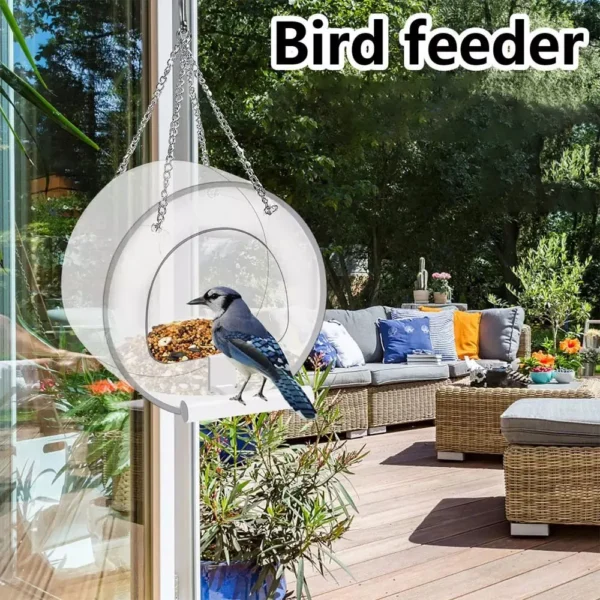 Hanging Window Wild Bird Feeder Clear Round Acrylic Feeding Station Outdoor Parrot Food Container Garden Decoration - Image 2